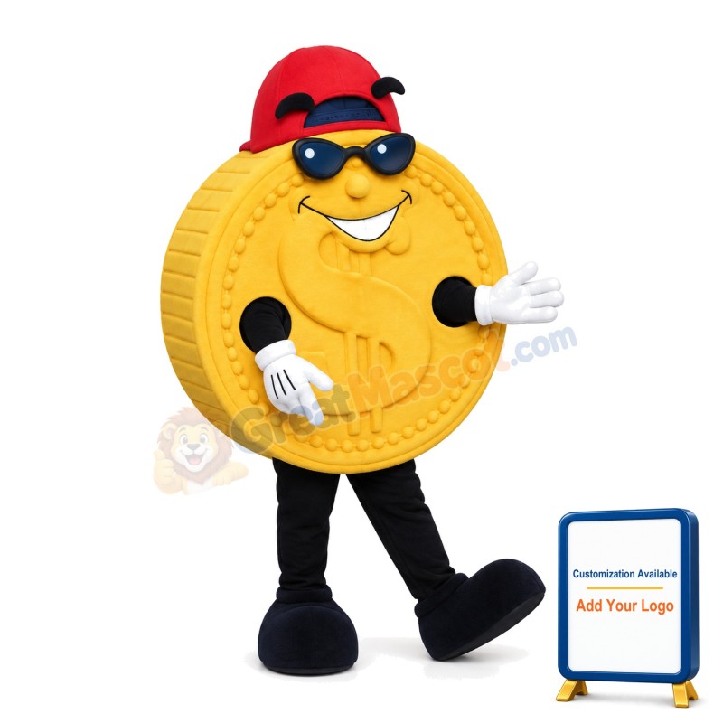 Cartoon Dollar Gold Coin Mascot Costume
