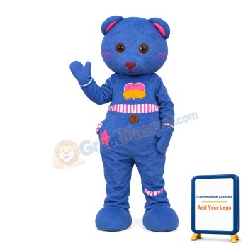 Denim Blue Printed Bear Mascot Costume