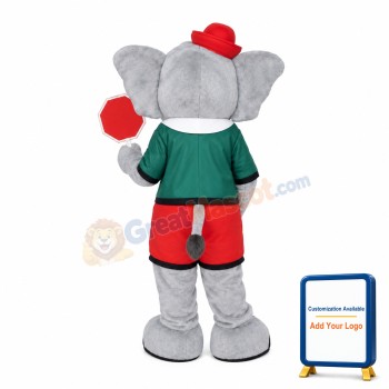 Grey Elephant Holding Stop Sign Mascot Costume