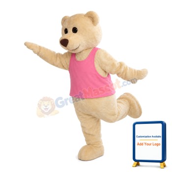 Beige Bear With Pink Vest Mascot Costume
