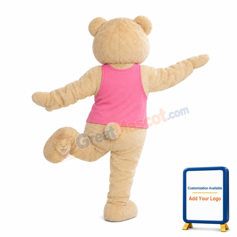 Beige Bear With Pink Vest Mascot Costume