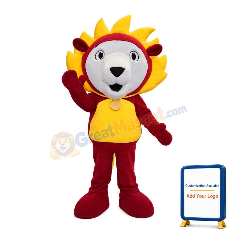Stunned Little Lion With Yellow Mane Mascot Costume