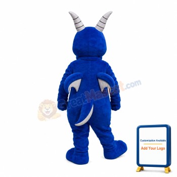 Cartoon Blue Dinosaur With White Horn Mascot Costume