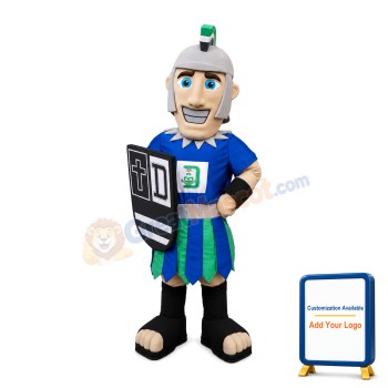 Blue Soldier Holding A Shield Mascot Costume