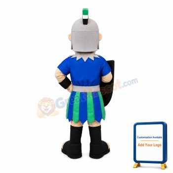 Blue Soldier Holding A Shield Mascot Costume
