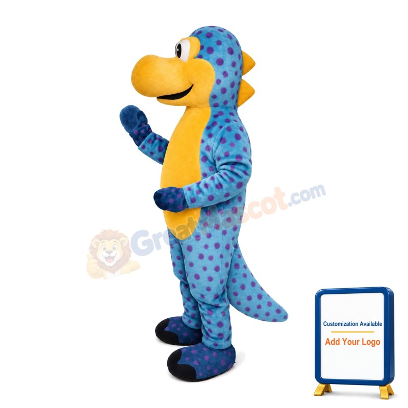 Yellow & Light Blue Speckled Dinosaur Mascot Costume