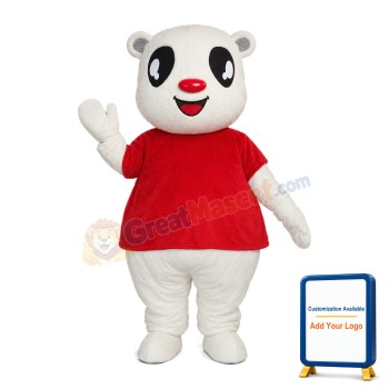 Red Nose Big Eyes White Bear Mascot Costume