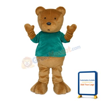 Greeting Bear With Green Shirt Mascot Costume
