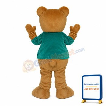 Greeting Bear With Green Shirt Mascot Costume