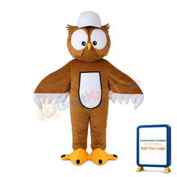 Brown Owl With White Peaked Cap Mascot Costume