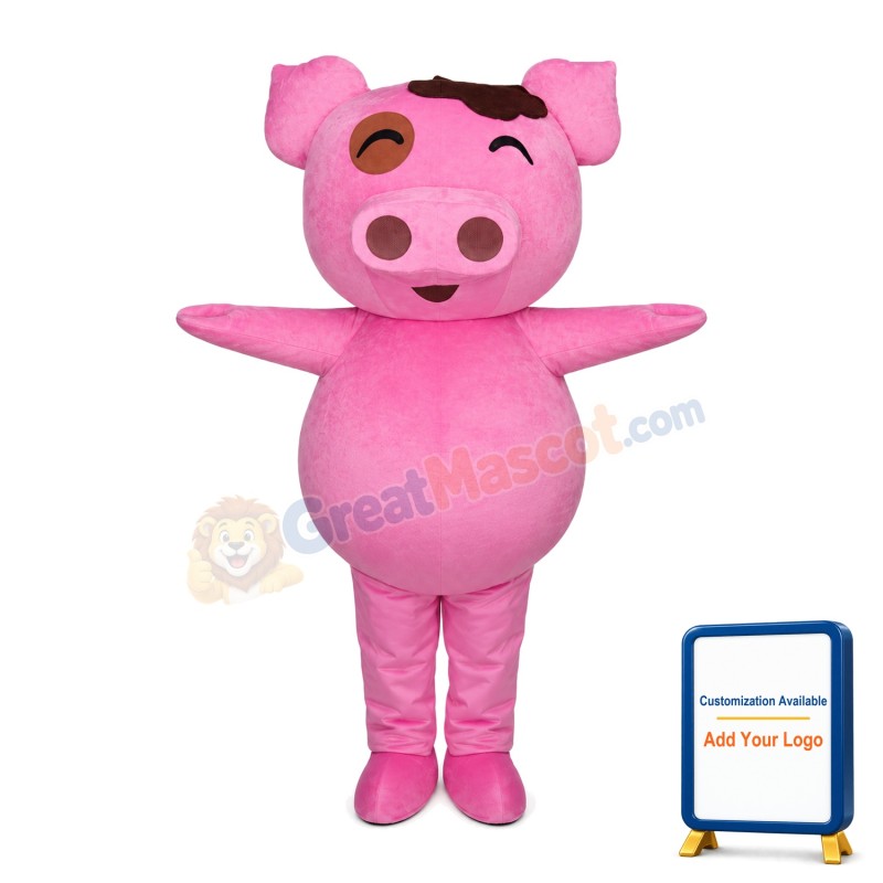 Pink Pig With Large Nostrils Mascot Costume