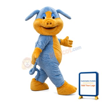 Happy Walking Blue & Yellow Pig Mascot Costume