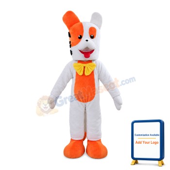 Interesting White & Orange Dog With Yellow Bow Mascot Costume