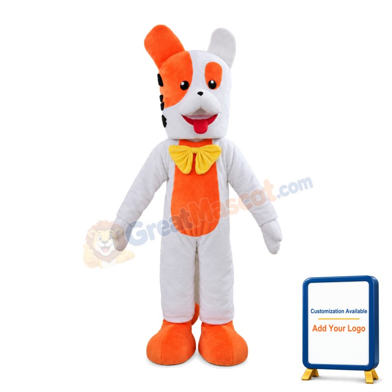 Interesting White & Orange Dog With Yellow Bow Mascot Costume
