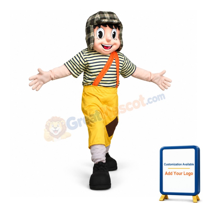 Lively Little Boy With Flying Cap Mascot Costume