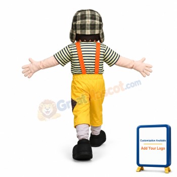 Lively Little Boy With Flying Cap Mascot Costume