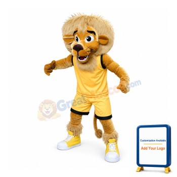 Playing Athlete Lion With Brown Set Mascot Costume