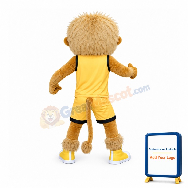 Playing Athlete Lion With Brown Set Mascot Costume