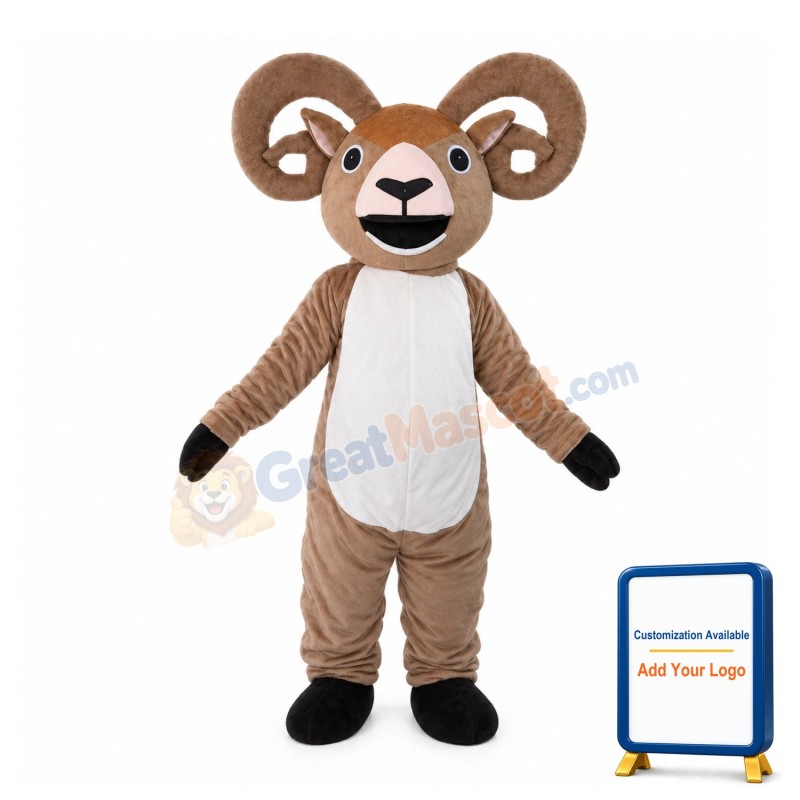Opening Mouth Light Brown Goat Mascot Costume