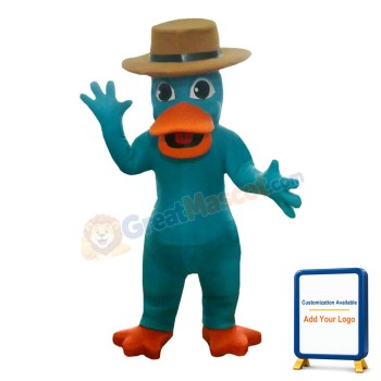 Dark Green Duck With Brown Hat Mascot Costume