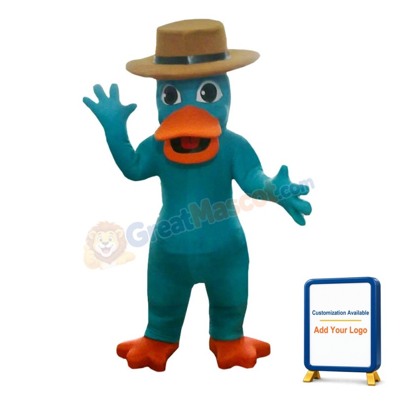 Dark Green Duck With Brown Hat Mascot Costume