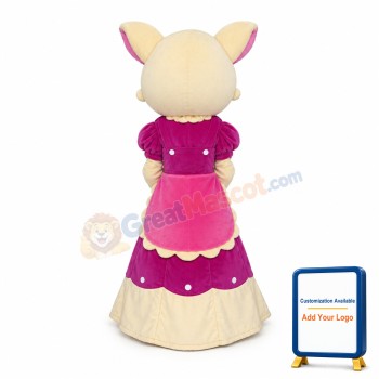 White Cat Wearing Purple Dress Mascot Costume