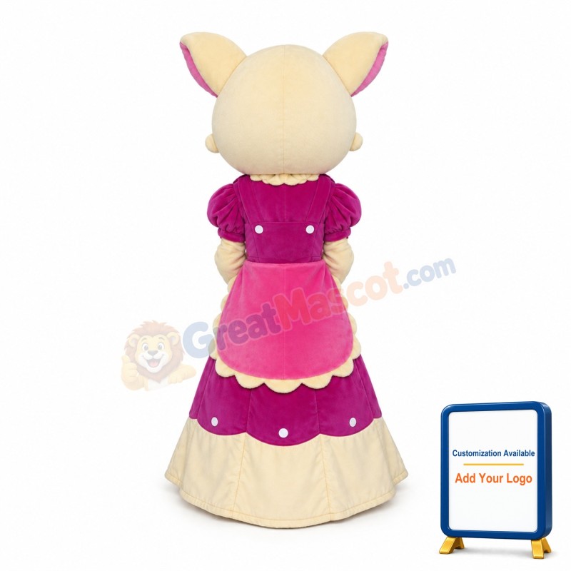 White Cat Wearing Purple Dress Mascot Costume
