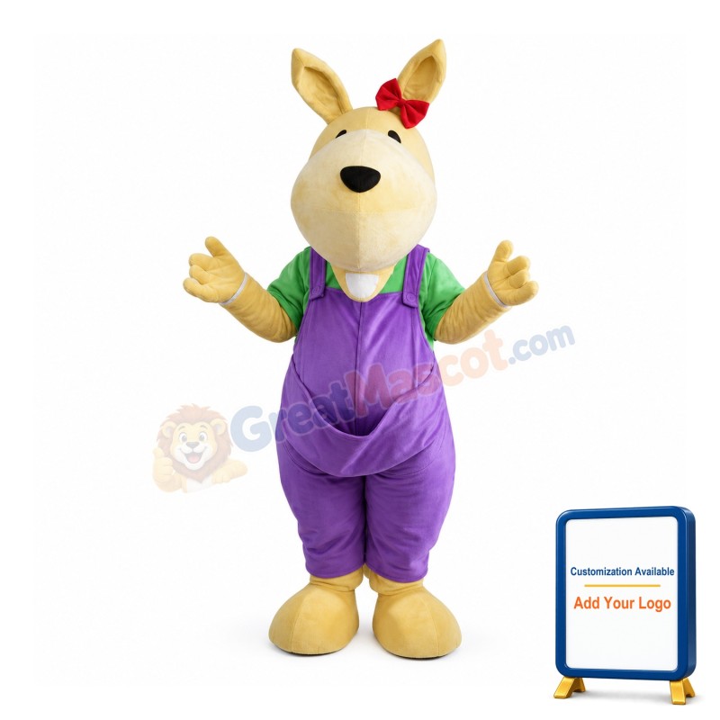Little Dog With Purple Overalls Mascot Costume