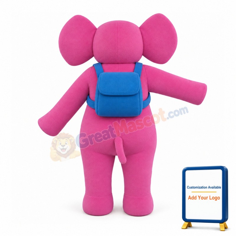 Pink Elephant Carrying Blue School Bag Mascot Costume
