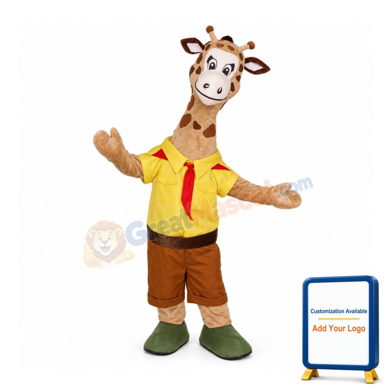 Student Giraffe With Red Sacrf Mascot Costume