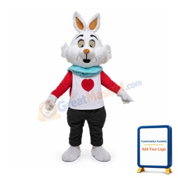 White Rabbit With Light Blue Bib Mascot Costume