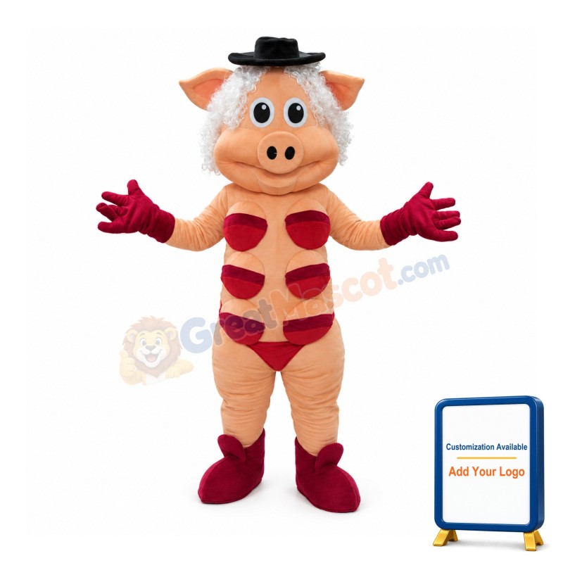 White Hair Pig With Red Bra Mascot Costume