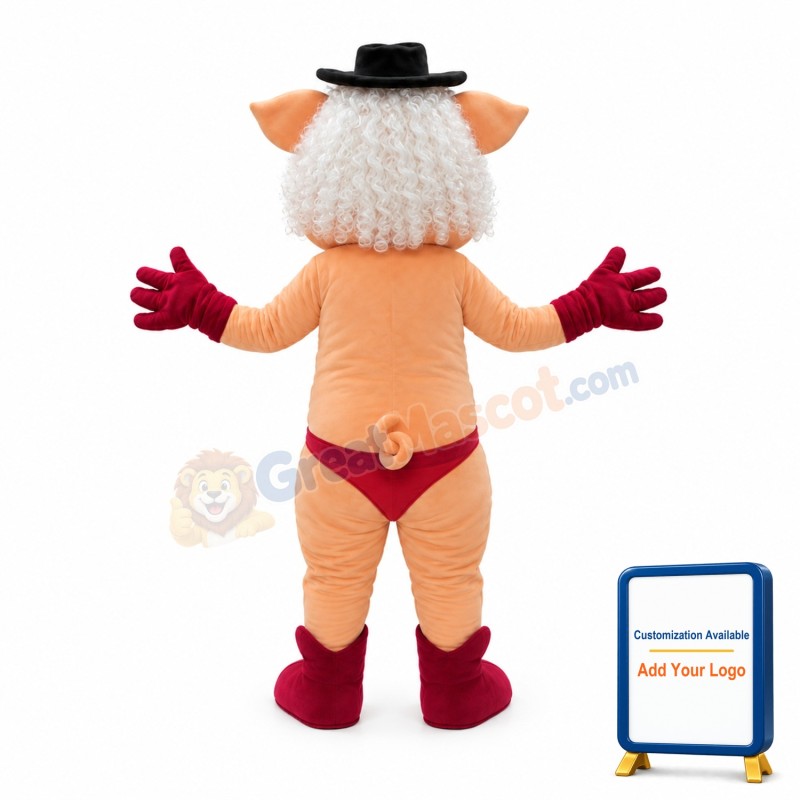 White Hair Pig With Red Bra Mascot Costume