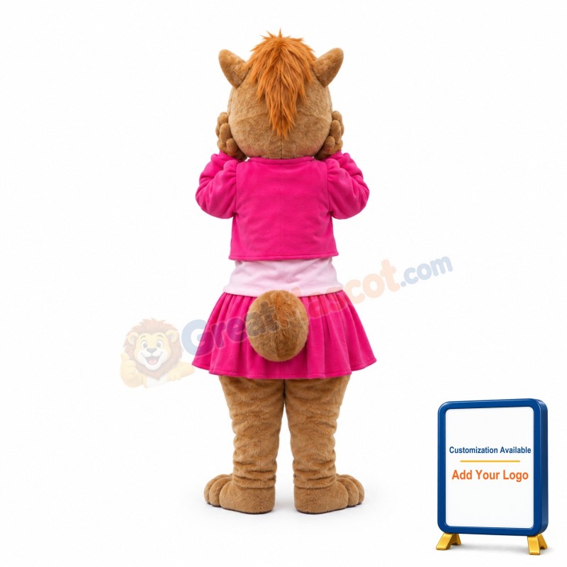 Shy Squirrel Mother With Pink Dress Mascot Costume