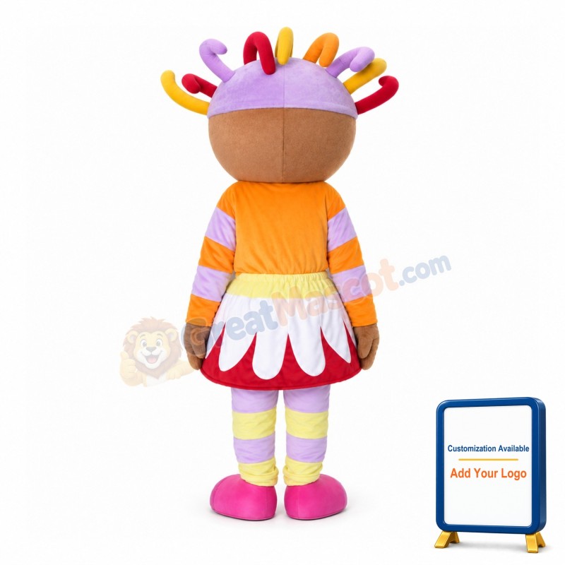 Colorful Hair Round Cake Face Doll Mascot Costume