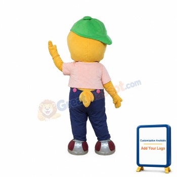 Long Eyelashes Yellow Bird With Green Sun Hat Mascot Costume