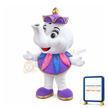 Cartoon Teapot With Purple Lid Mascot Costume