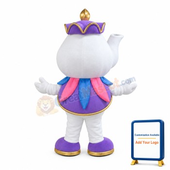 Cartoon Teapot With Purple Lid Mascot Costume