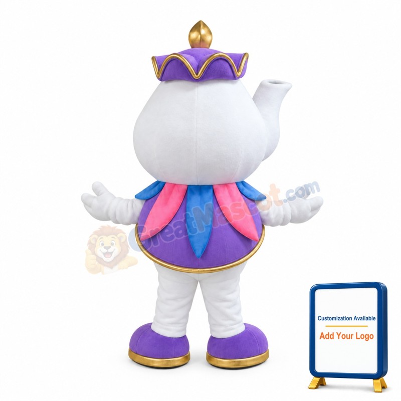 Cartoon Teapot With Purple Lid Mascot Costume