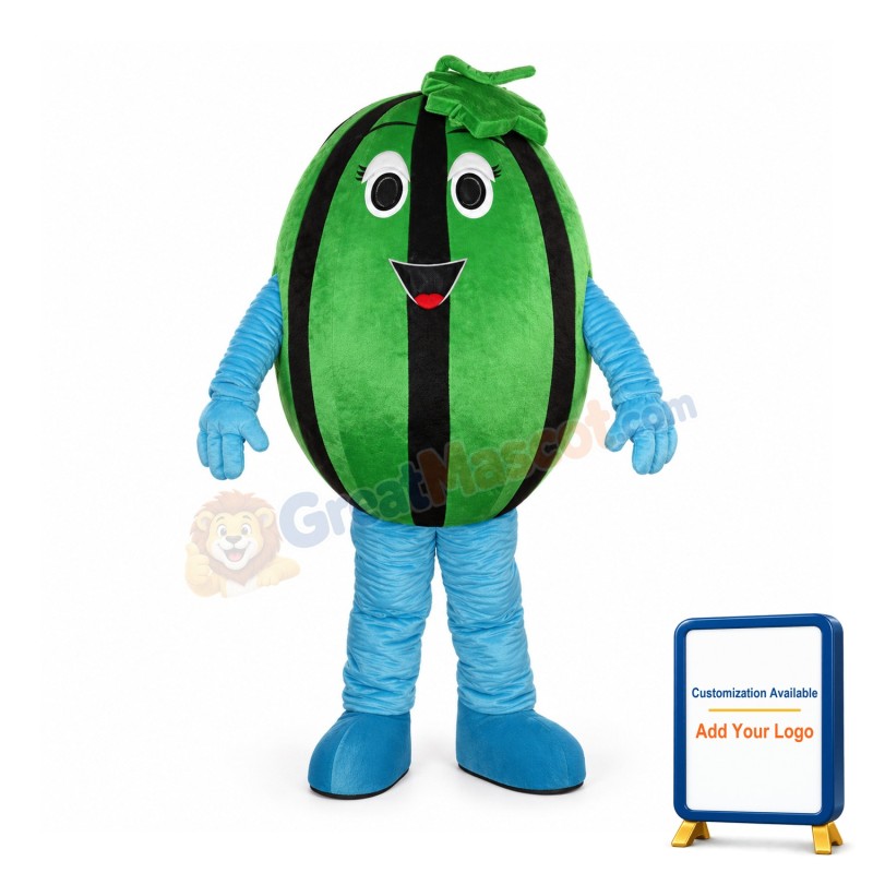 Ripe Watermelon With Green Leaf Mascot Costume