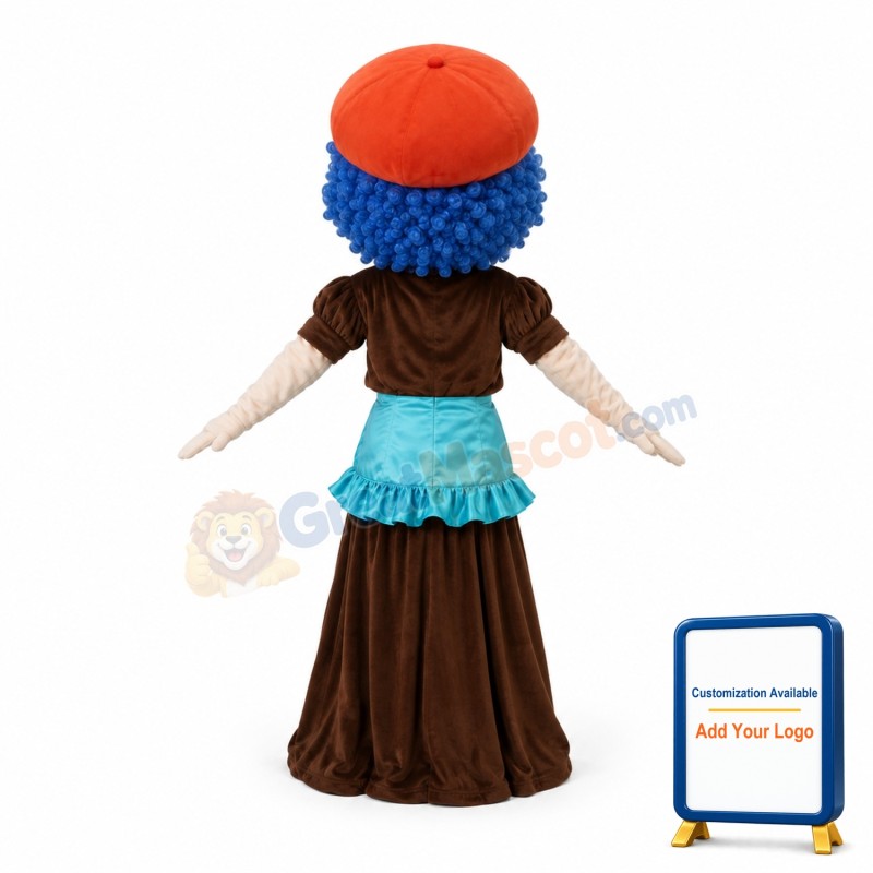 Blue Curly Hair Granny With Apron Mascot Costume