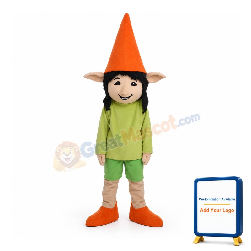 Elf Wearing Triangle Hat Mascot Costume