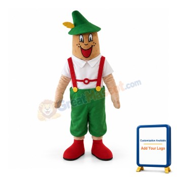 Brown Doll With Green Overalls Mascot Costume