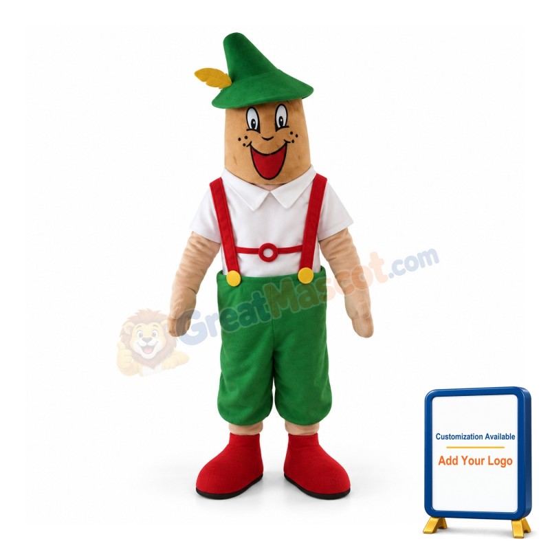 Brown Doll With Green Overalls Mascot Costume