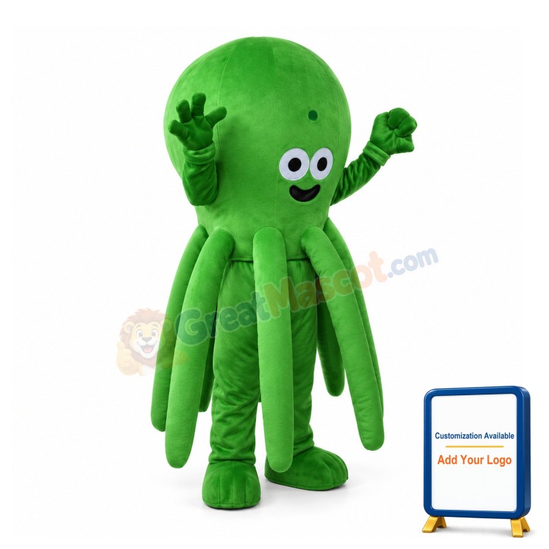Small Eyes Green Octopus Mascot Costume