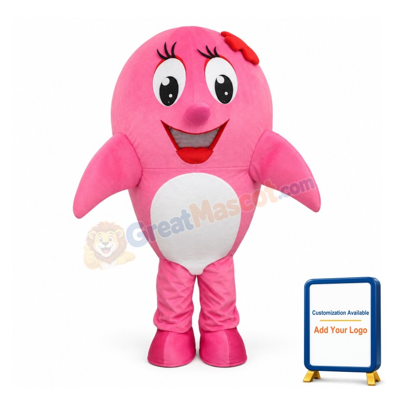 Big Shiny Eyes Pink Dolphin Mascot Costume