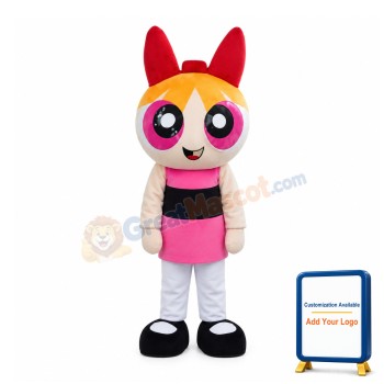 Pink Eyes Powerpuff Girl Mascot Costume