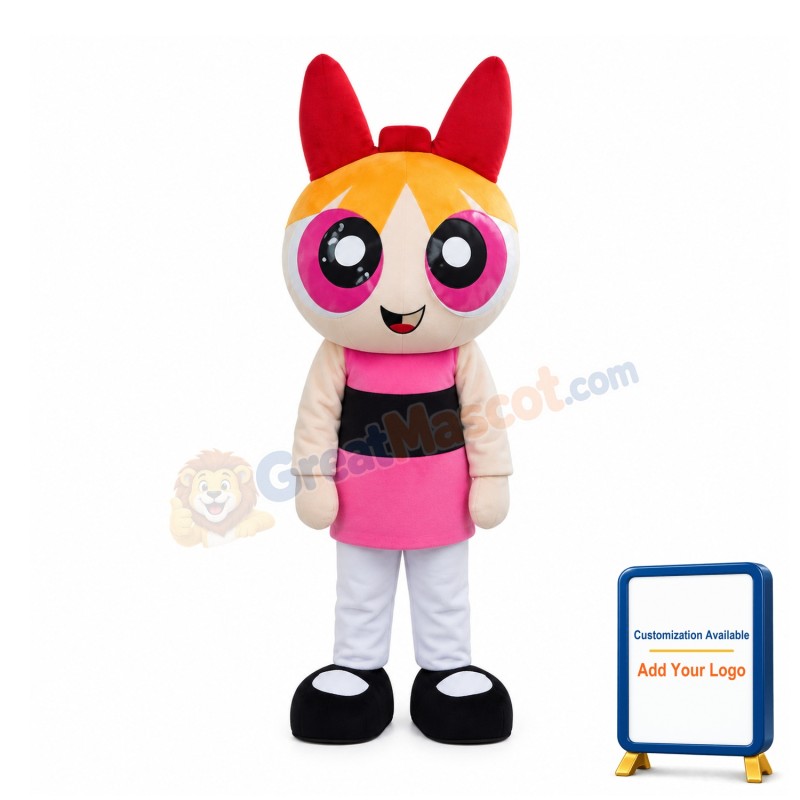 Pink Eyes Powerpuff Girl Mascot Costume