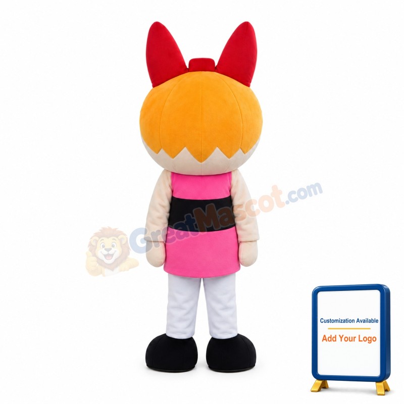 Pink Eyes Powerpuff Girl Mascot Costume