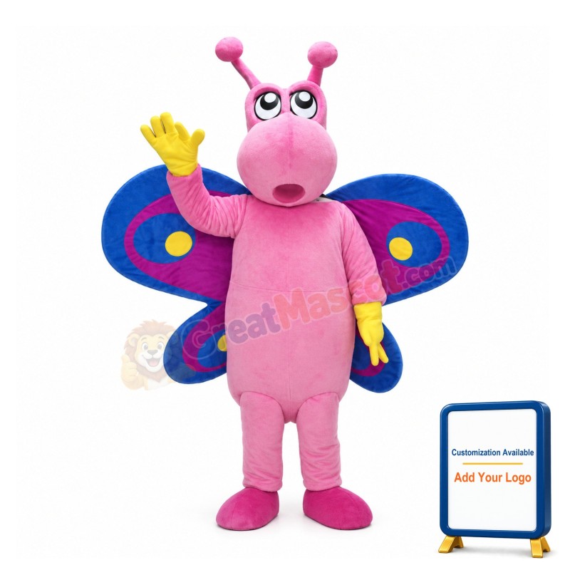 Pink Butterfly With Blue Wings Mascot Costume